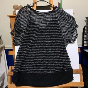 Black And White Woven See-Through Blouse